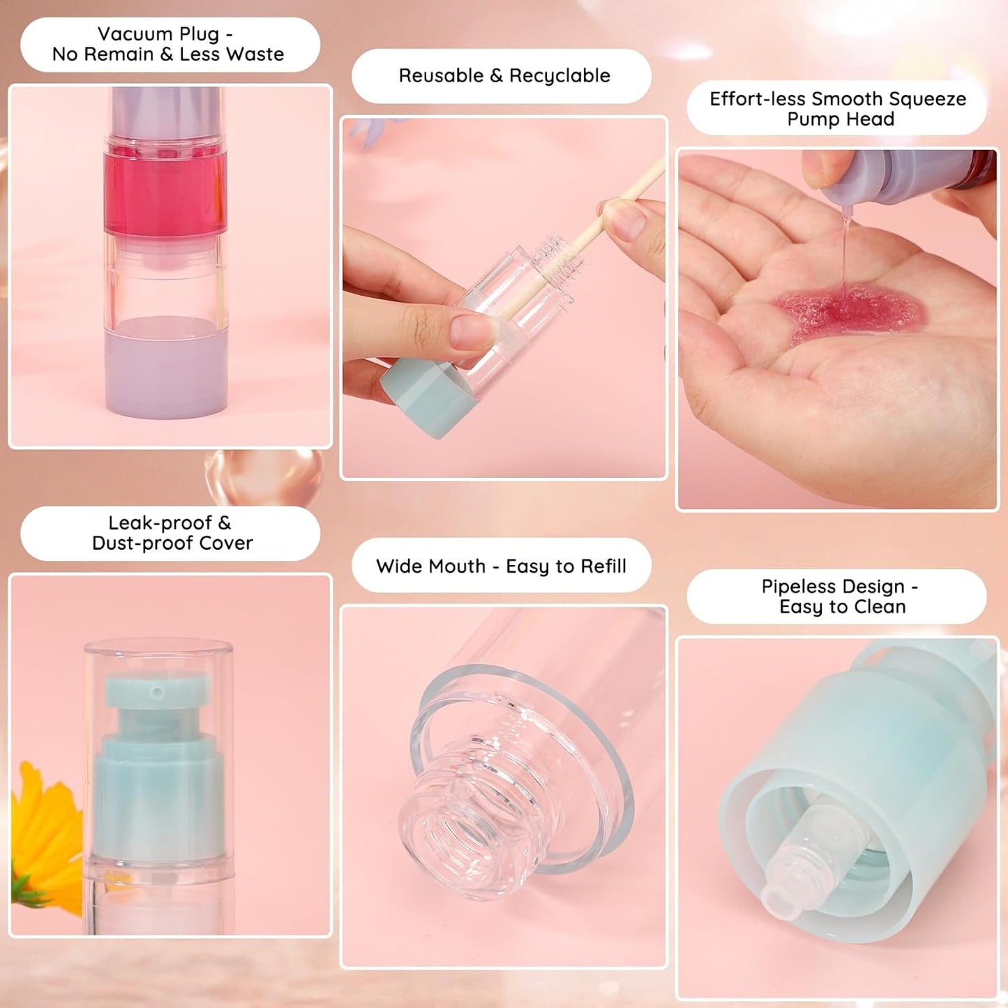 Segbeauty 1oz Small Airless Pump Dispenser Travel Bottles for Toiletries, 3pcs Refillable Travel Lotion Container for Liquids, 30ml Empty Vacuum Pump Bottles for Traveling, Cream Makeup Container