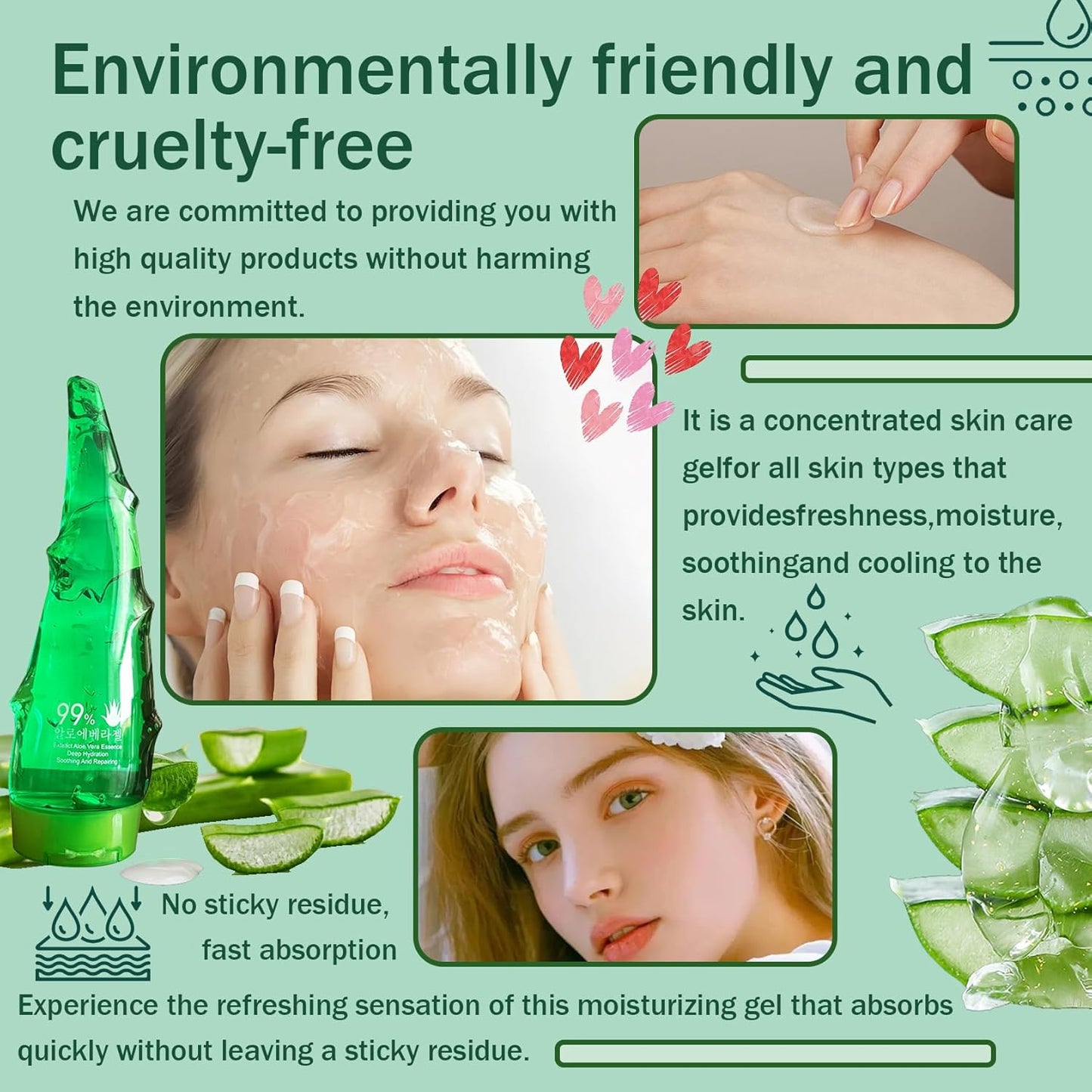 99% Purity Aloe Vera Gel - Hydrating Aloe Vera Gel for Face and Skin,No Sticky Moisturizing Aloe Gel(5 pcs) B