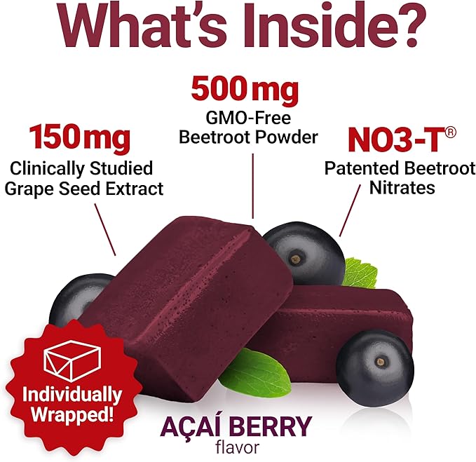 FORCE FACTOR Total Beets Blood Pressure Support Supplement, Beets Supplements with Beets Powder, Great-Tasting Beets Chewables for Heart-Healthy Energy, and Increased Nitric Oxide, 180 Chews, 3-Pack