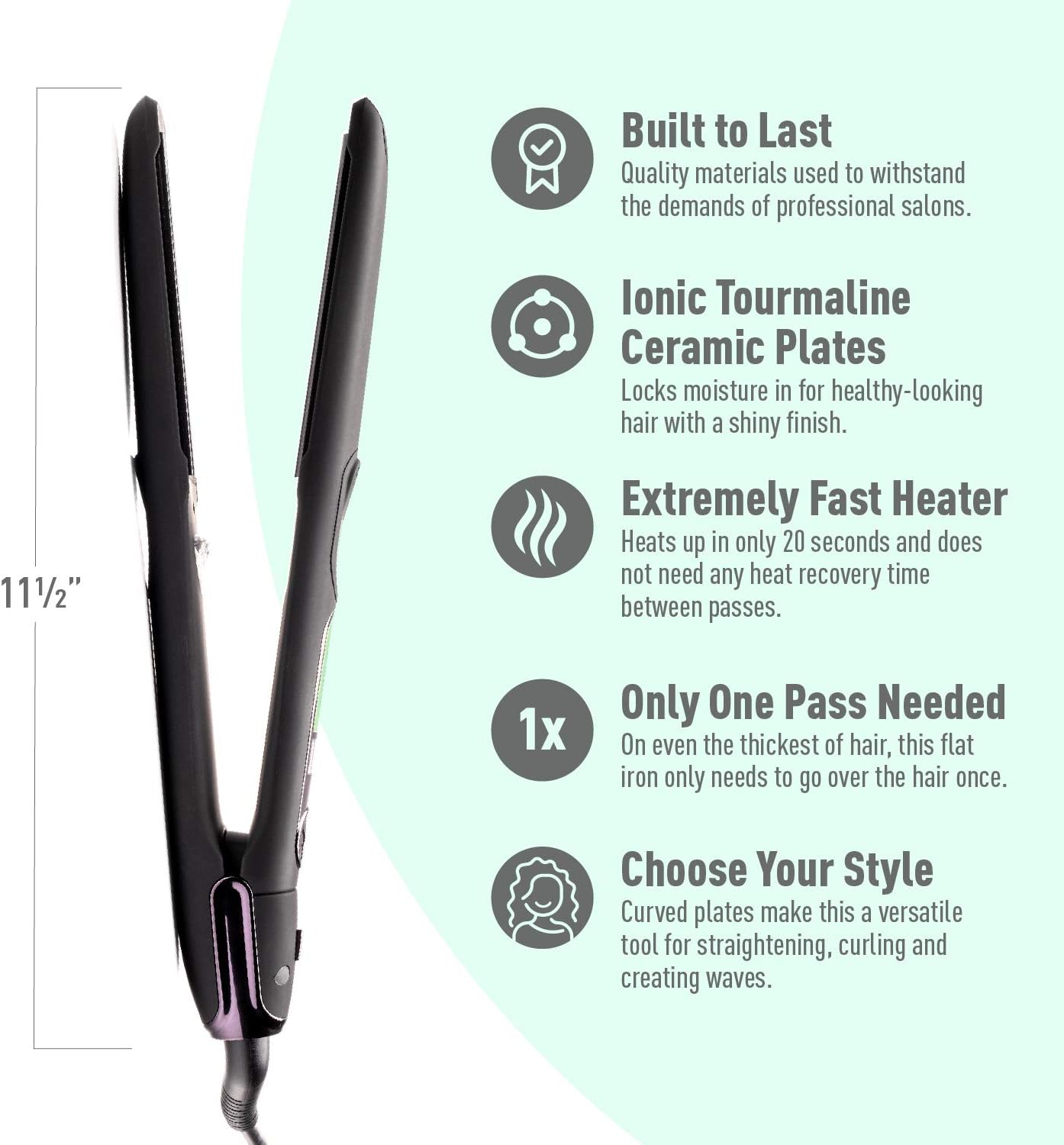 Professional Series Ultra-Smooth Cosmo Flat Iron for Thick Hair by MINT | Powerful Salon-Grade Single-Pass Ceramic Tourmaline Ionic Hair Straightener. Travel-Ready Dual Voltage