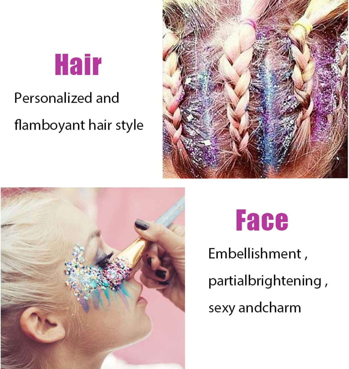 MEICOLY Clear White and Silver Body Glitter Set, Mermaid Face Glitter Gel, Singer Concerts Festival Rave Accessories, Chunky Sequins Glitter Paint for Women and Kids, Sparkling Makeup