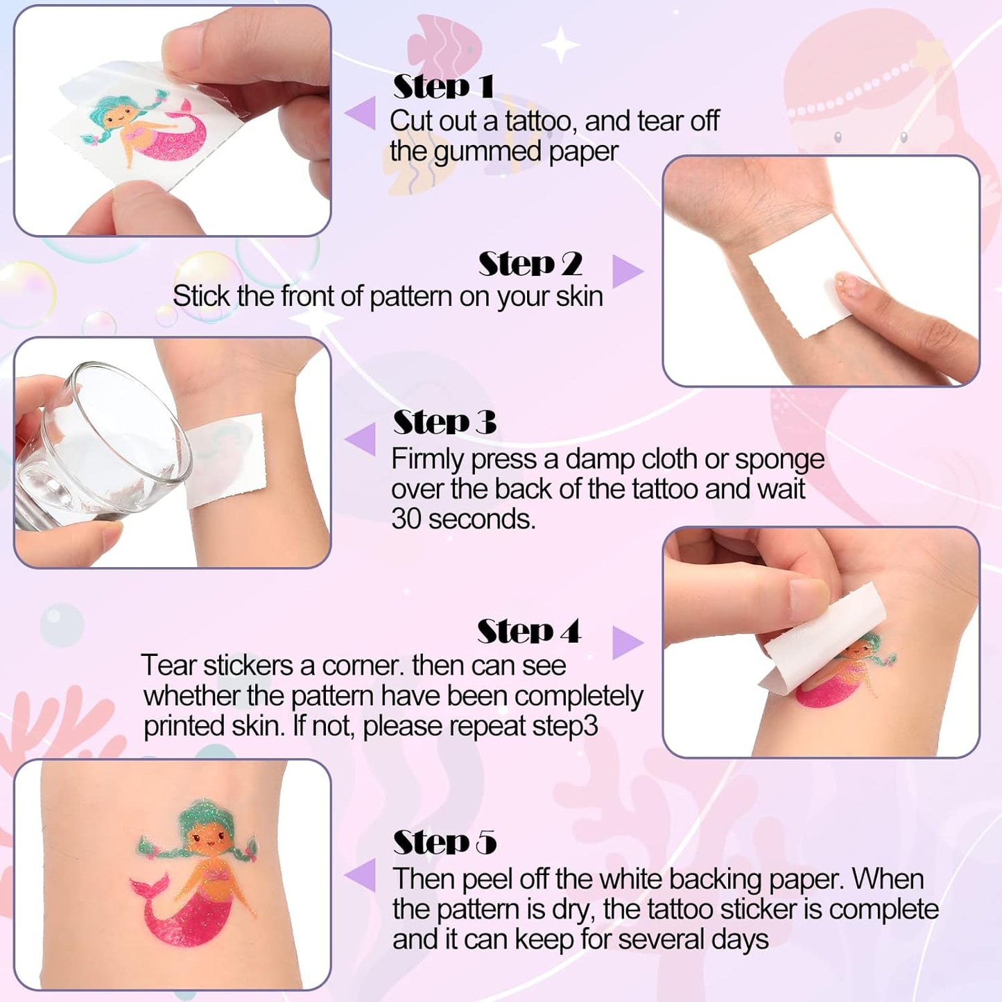 240 Pcs Glitter Mermaid Temporary Tattoos for Kids Mermaid Tattoos Party Favors Assorted Mermaid Tattoos Stickers for Girls Women Body Face Arm Mermaid Birthday Summer Beach Party Favors