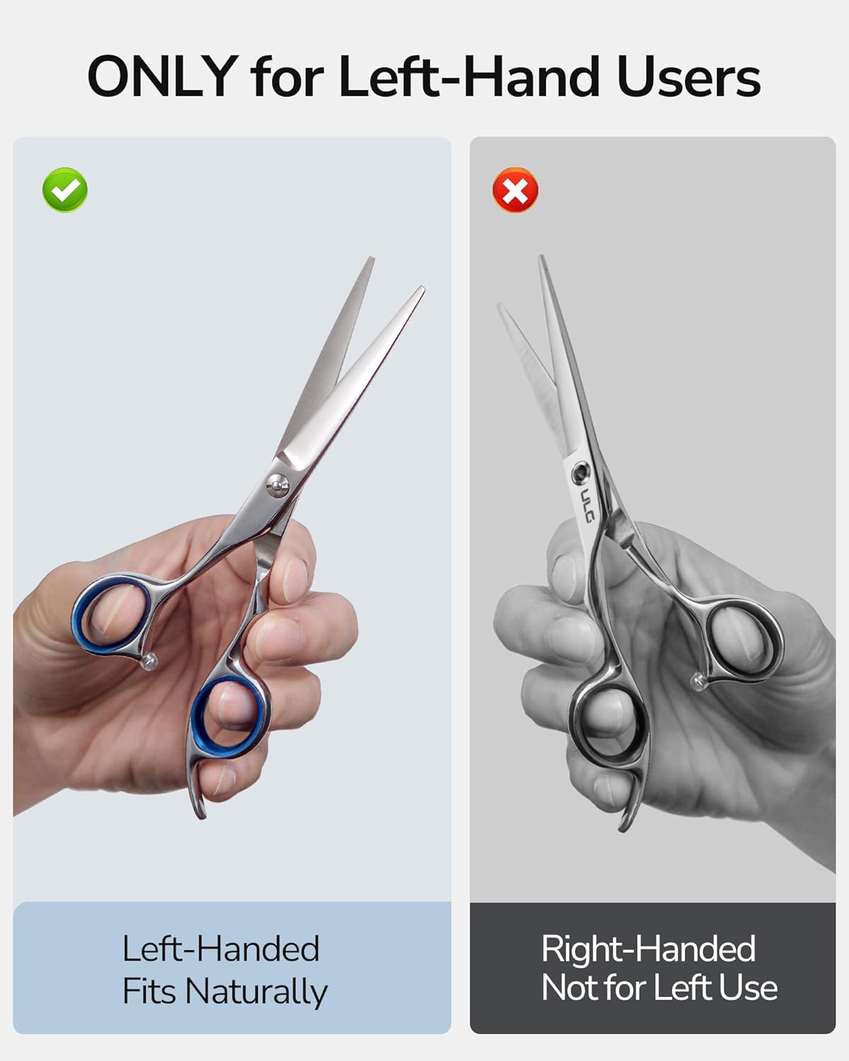 Hair Cutting Scissors for Left Hand, ULG Left-Handed Professional Hair Scissors 6.5-Inch Razor Edge Barber Shears for Salon and Home Hair Cutting Made of Japanese Stainless Steel, Blue Fingerhole Ring