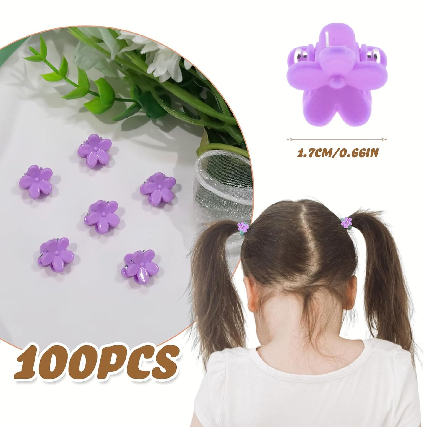 100 Pack Mini Flower Hair Claw Clips Small Flower Hair Clip Accessories for Fine Hair Bangs Toddler Girls and Women (Purple)