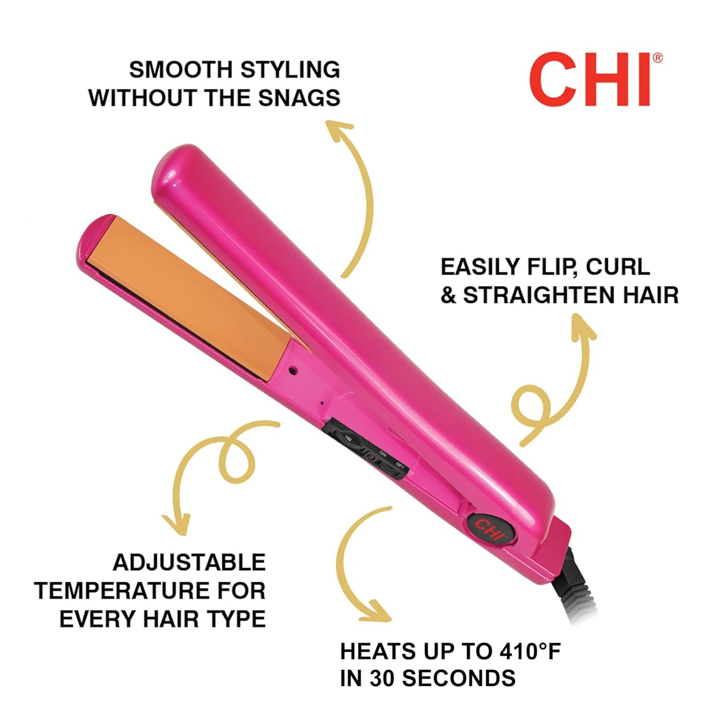 CHI Tourmaline Ceramic Series Flat Iron, Hair Straightener For Silky Smooth Hair, Ideal For Straightening Or Curling Hair, 1" Iron, Pure Pink