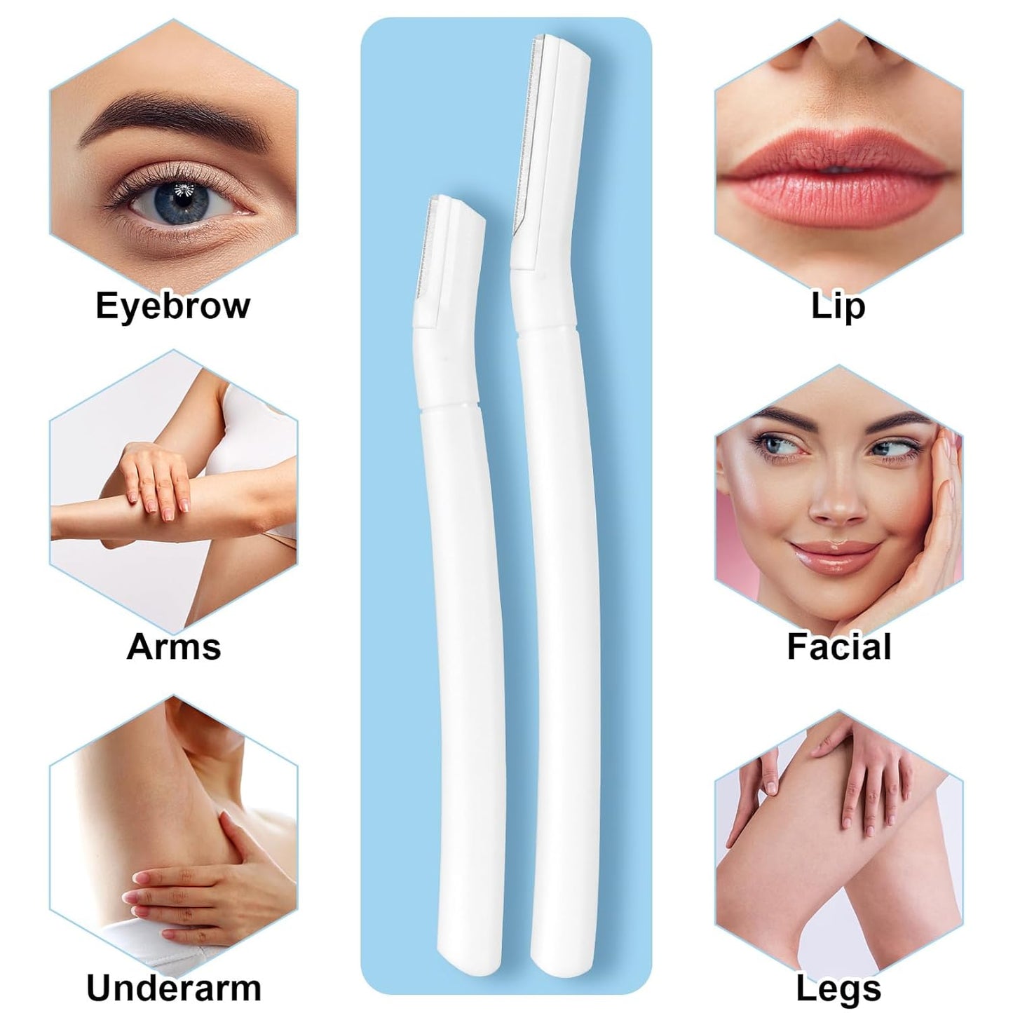 6 PCS Eyebrow Razor Set, White Face Razor for Women and Men, Multipurpose Dermaplaning Tool, Eyebrow Hair Trimmer, Face Shaver with Protective Cover, 3 Pcs Long Handles and 3 Pcs Short Handles