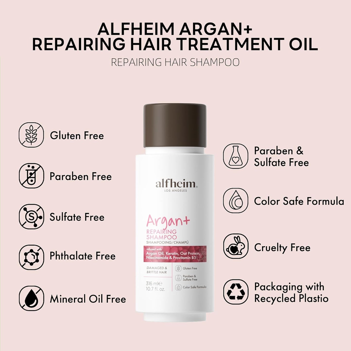 ALFHEIM Argan+ Repairing Shampoo for Dry, Damaged & Frizzy Hair with Argan Oil, Keratin, Panthenol & Vitamin E – Deep Moisture, Shine Boost, Frizz Control, Color Safe, Sulfate Free Travel Size