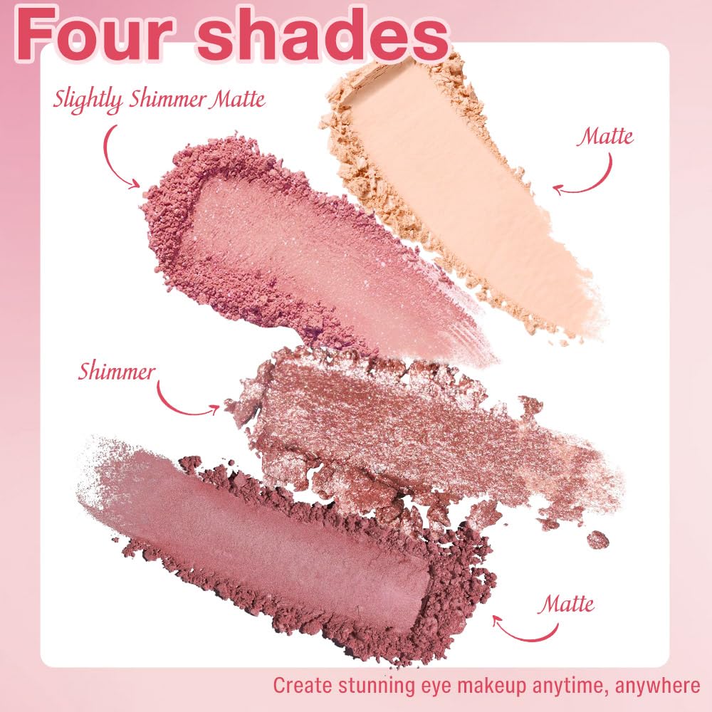 Eyeshadow Quads Glitter Matte Eyeshadow Palette, Nude Pink Dark Red Shimmer Sparkly Eyeshadow Palette Makeup, Daily Prom Eyeshadows Long-Lasting Waterproof Women Girls Eye Shadow 1#