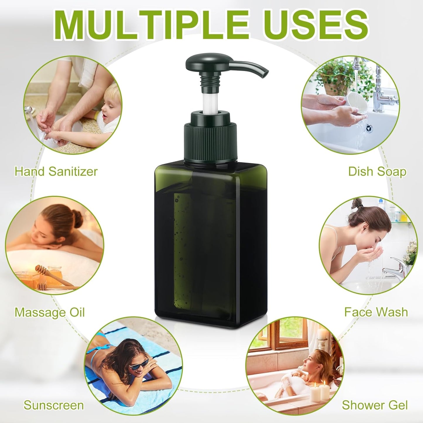 Domensi 24 Pcs 100ml /3.4 oz Pump Bottle Mini Travel Bottles Small Dispenser Containers Plastic Pump Lotion Dispenser Empty Square Travel Size Containers Toiletries (Dark Green)