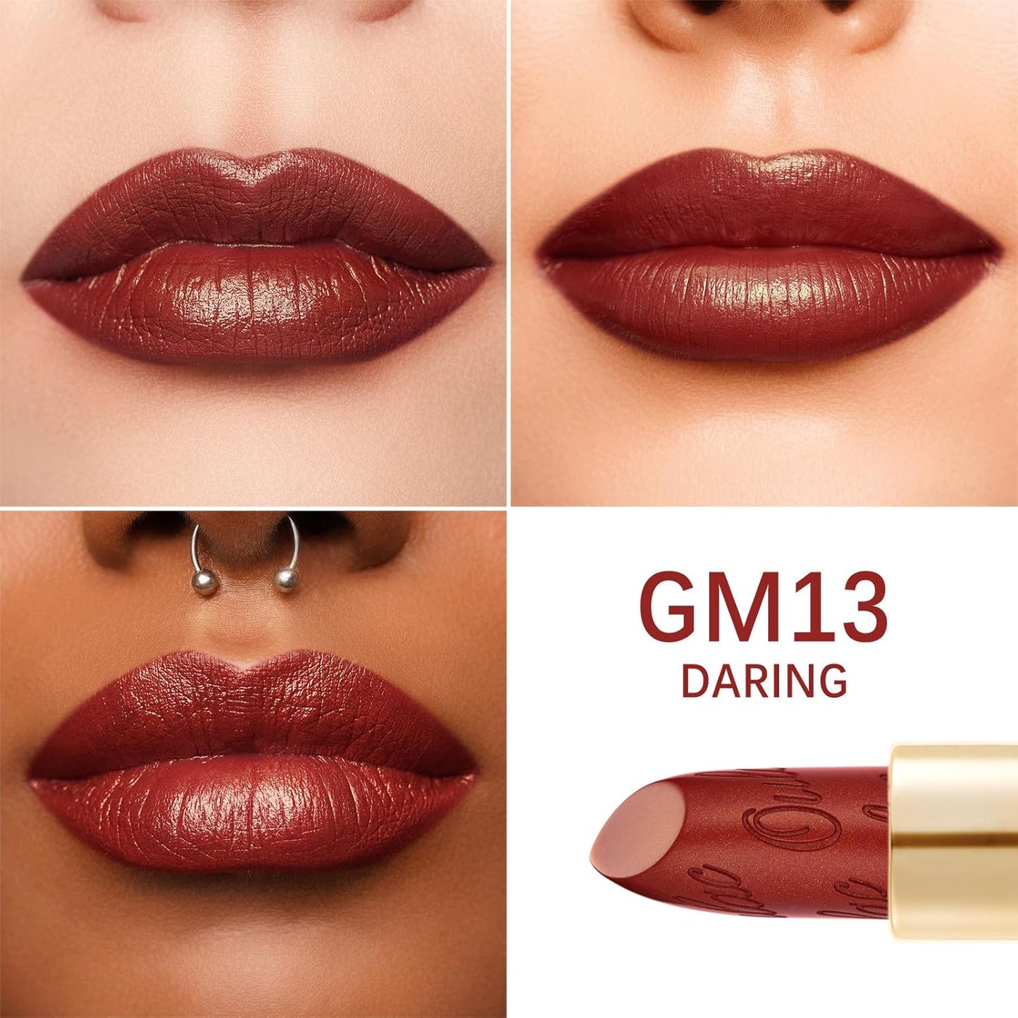 Oulac Matte Plummy Red Lipstick with Glow Metallic Finish - Vegan Lipstick for Women, Creamy Texture, Hydrating Clean Beauty Formula, High-End Magnetic Hook Design, GM13 Daring