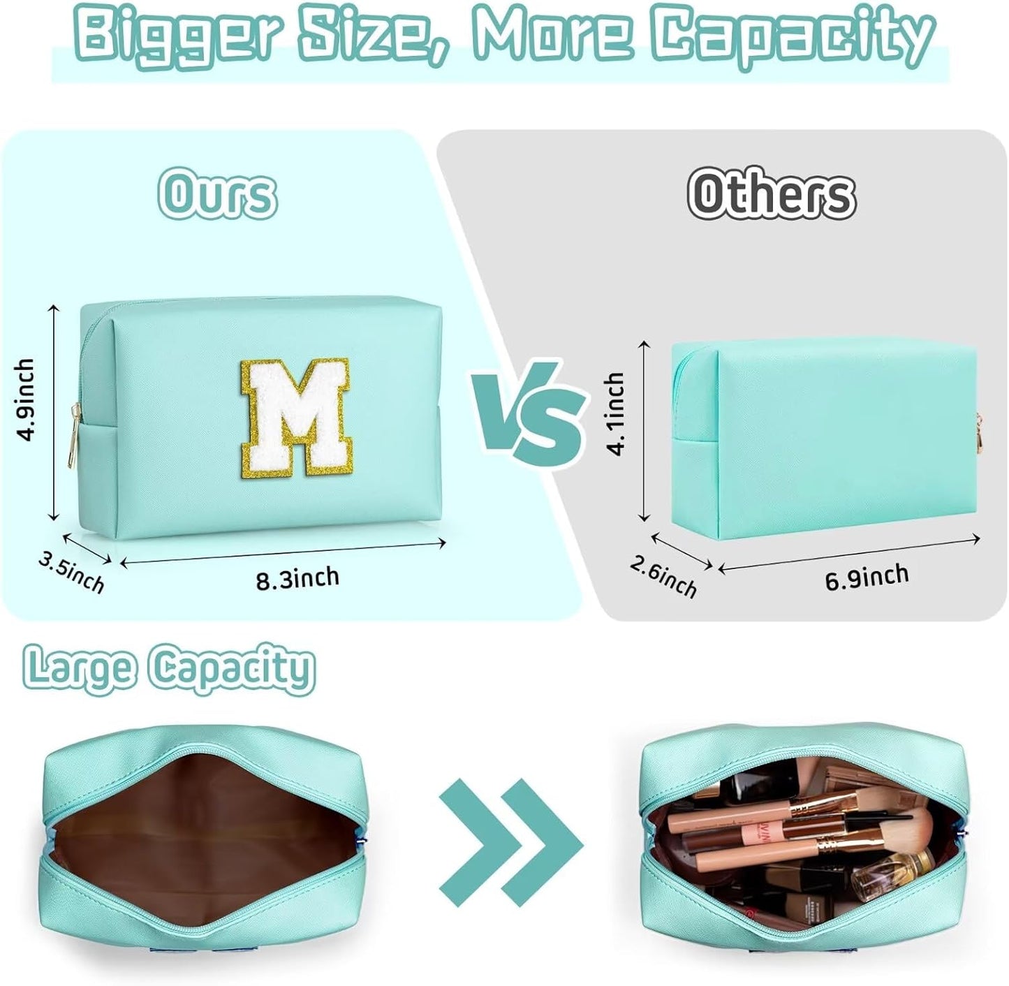 TOPEAST Preppy Makeup Bag, Small Cosmetic Travel Bags for Women, PU Leather Waterproof Toiletry Bag with Zipper, Personalized Birthday Gift for Women Girl, Preppy Gifts for Girl (Blue Z)