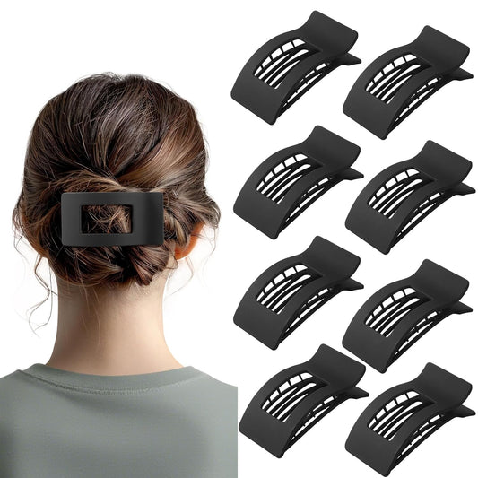 8 Pack French Flat Hair Clips for Women – Large Matte No-Slip Claw Barrettes for Thick & Thin Hair, Strong Hold Styling Accessories (black)