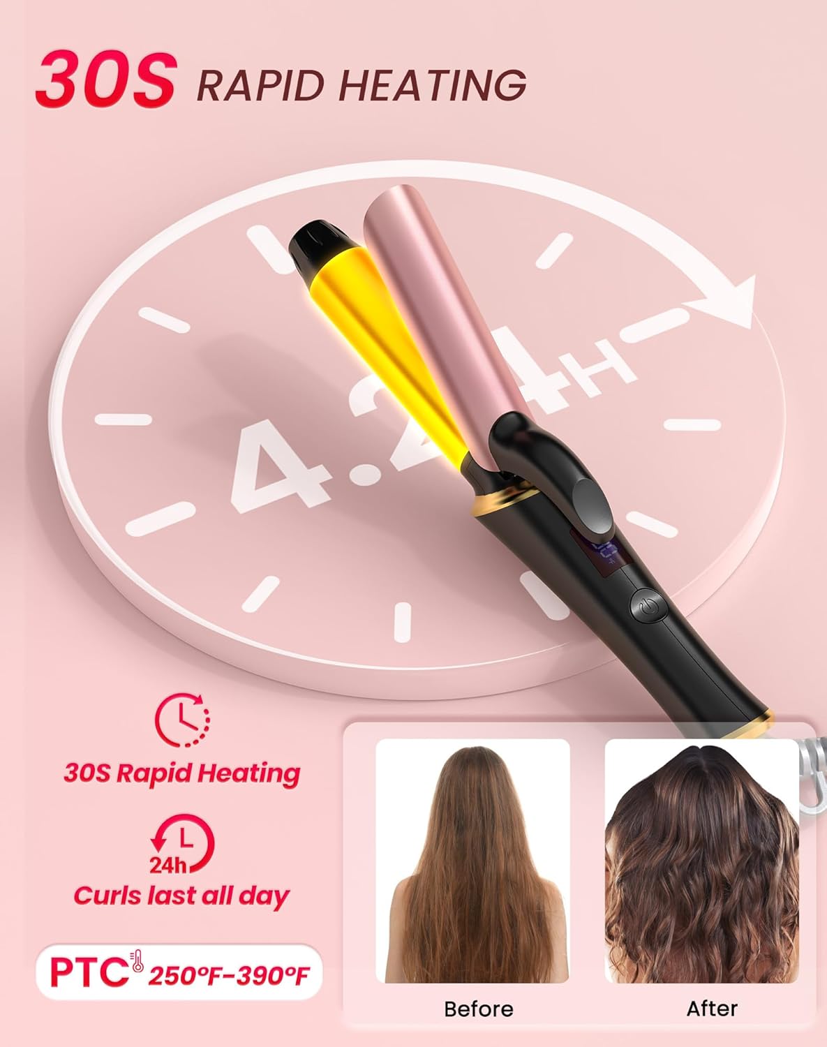 Ukliss Mini Curling Iron 1 Inch with Anti-Scald Tip, 30s Fast Heat, 5 Temp Settings & Dual Voltage for Home & Travel, Creates Soft Waves & Curls on Short to Medium Hair (US Plug, No Adapter Included)