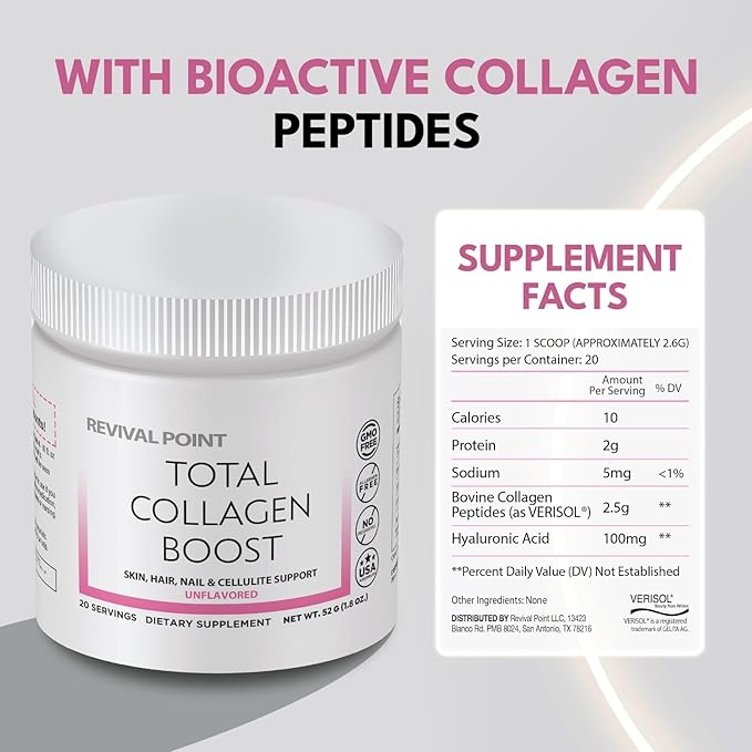 Total Collagen Boost with Verisol® Bioactive Collagen peptides Peptides Powder, Hyaluronic Acid & Marine Collagen