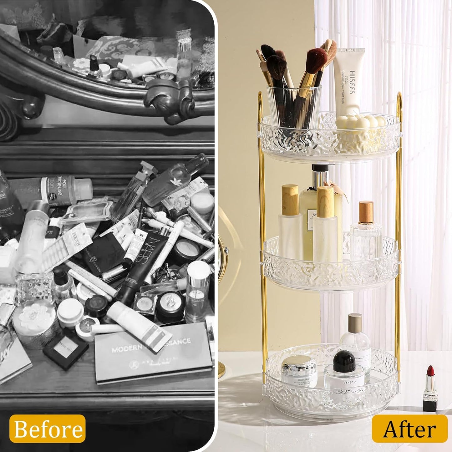 Fangoo 3 Tiers Clear Rotating Makeup Organizer for Vanity, 360 Spinning Skincare Organizers for Dresser Perfume Holder Large Skincare Make Up Storage Cosmetic Organizer for Bathroom Countertop