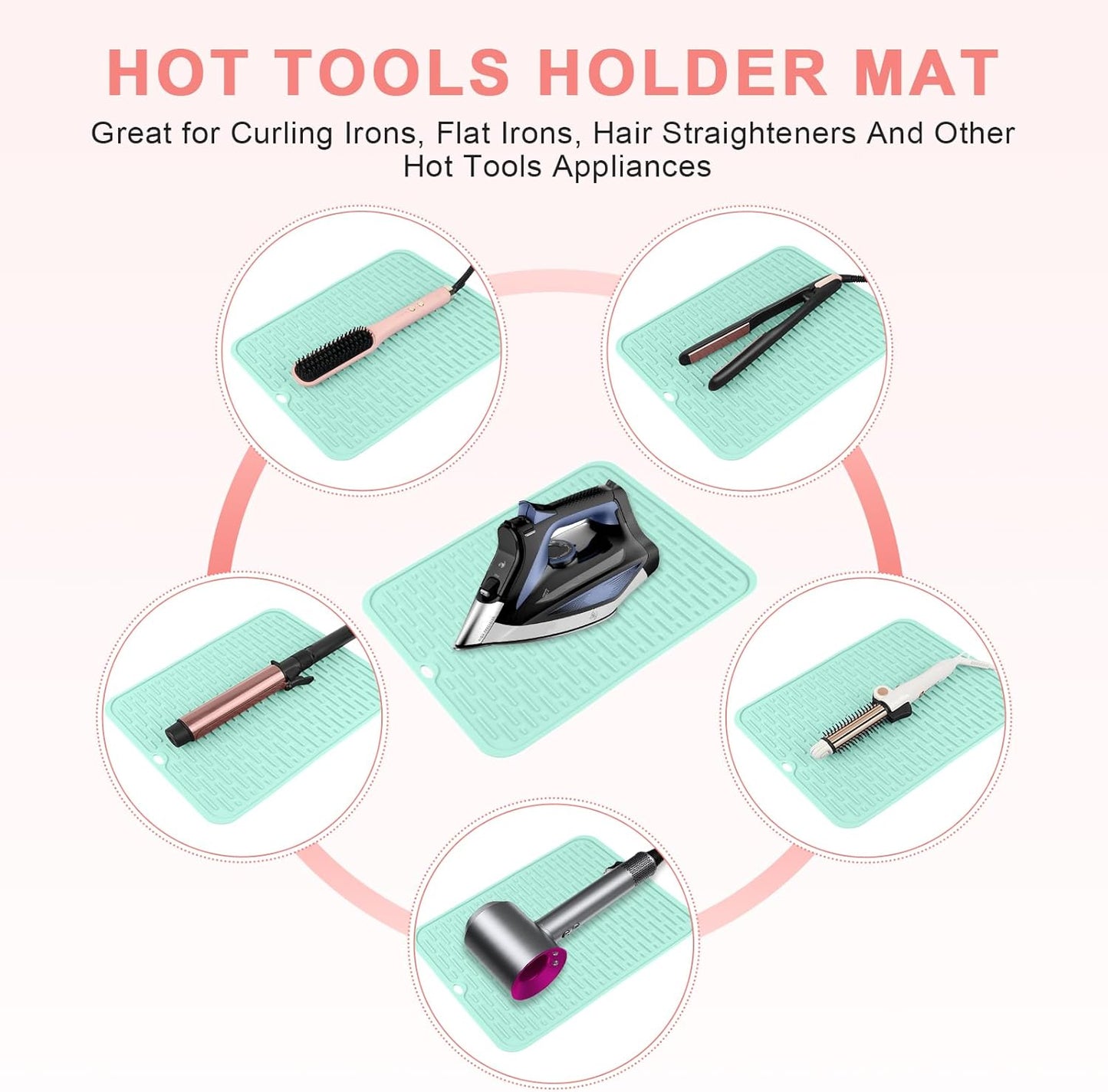 Oversize Silicone Heat Resistant Mat for Curling Irons, Flat Irons, Hair Straighteners and Hot Hair Styling Tools, Portable Hot Tools Sleeve Pad for Travel Vanity Salon(14.2" x 11.0")