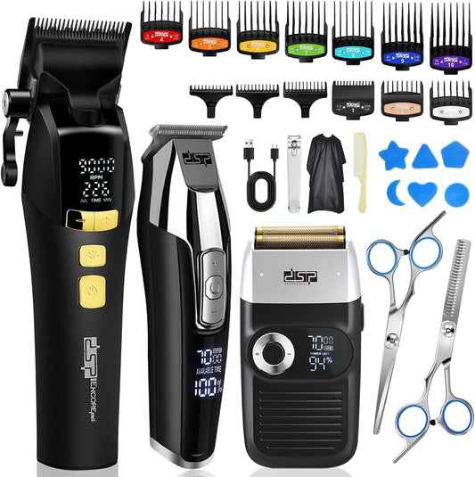 DSP® Hair Clipper, Trimmer, Beard Shaver Kit for Men Professional Barber Set for Hair and Beard Cutting Zero Gap Beard Trimmer, Rechargeable Bald Clippers with LED Display (Black)
