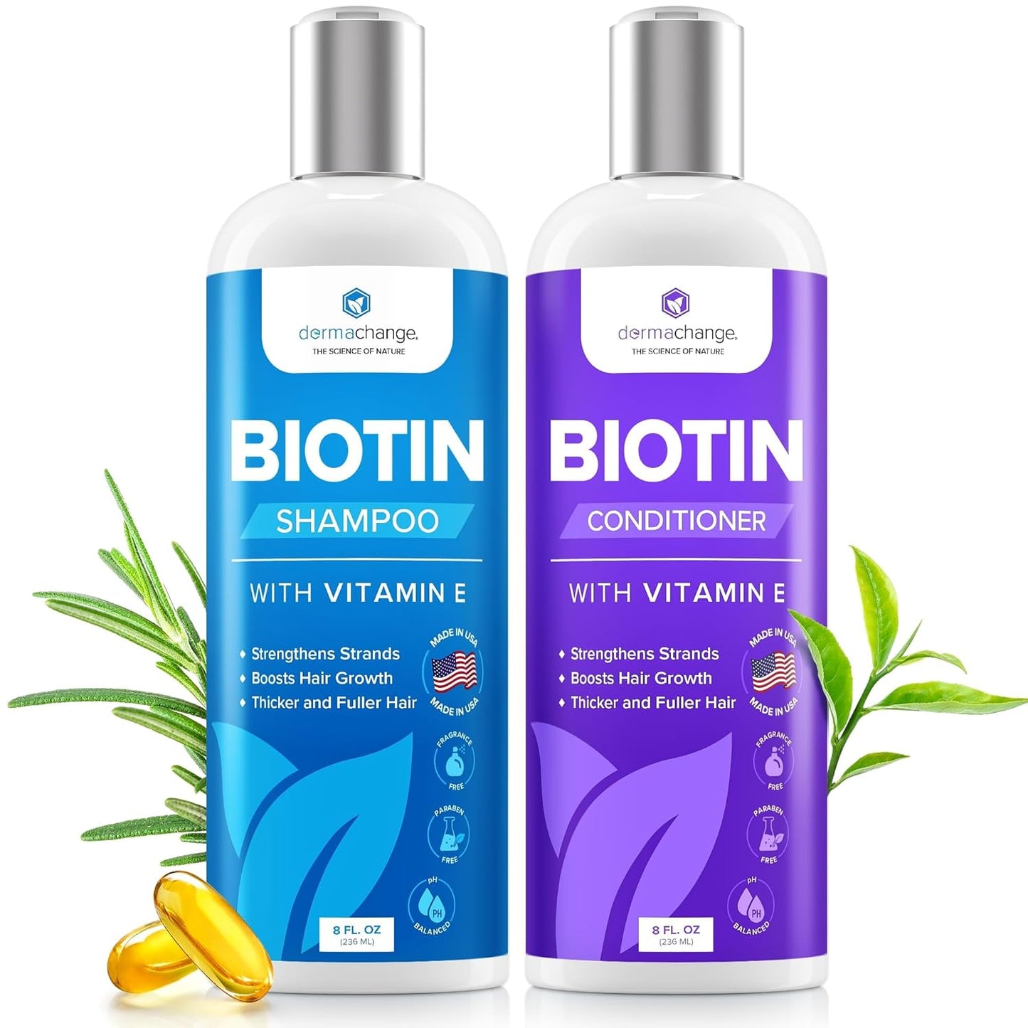 Hair Growth Biotin Shampoo and Conditioner - Deep Hydrating Conditioner for Dry Damaged Hair, Sulfate Free & Volumizing - 2 Pack, 8oz
