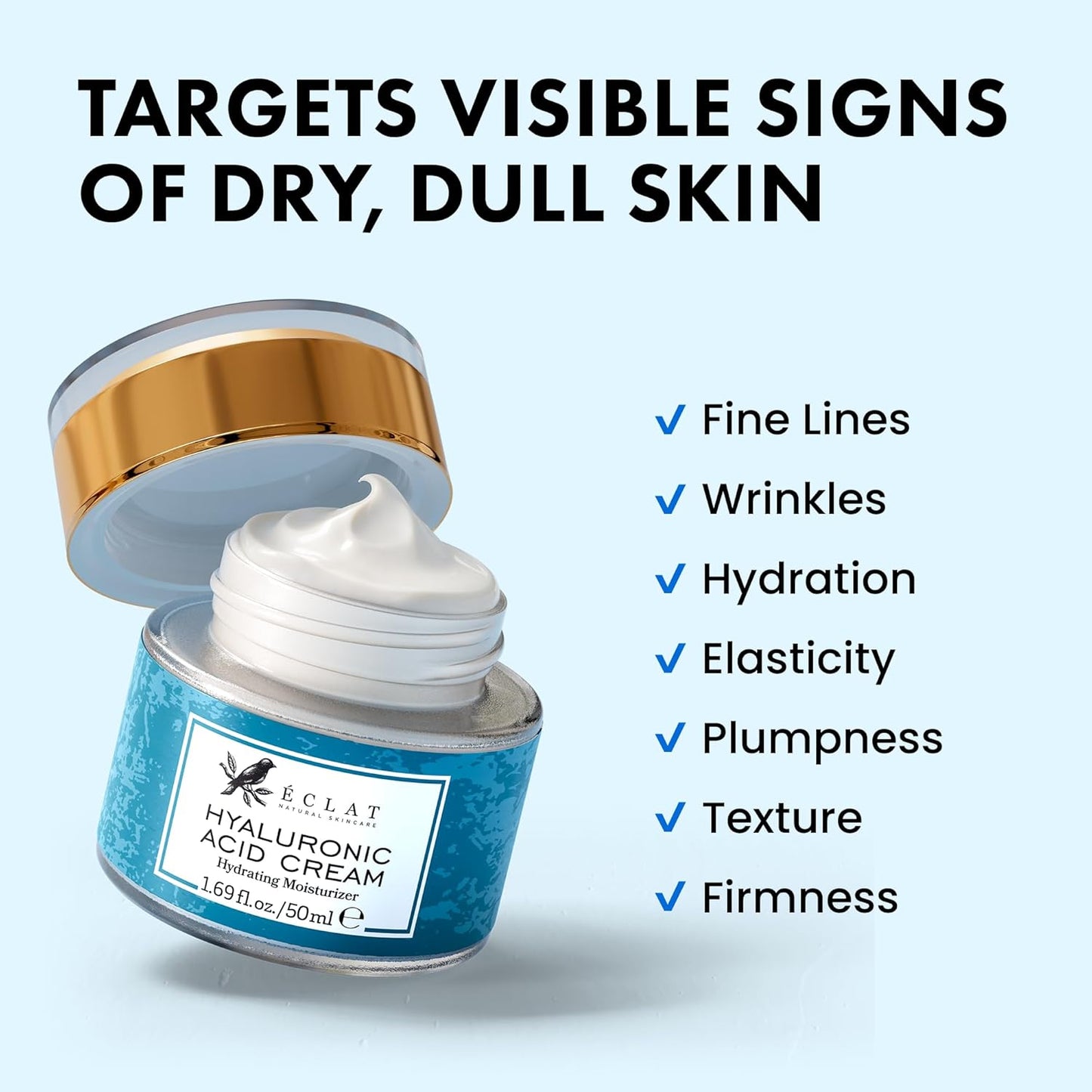 Eclat Skincare Hyaluronic Acid Moisturizer – Anti Aging Face Cream with Vitamin C, Hydrating Facial Moisturizer for Women & Men - Anti Wrinkle Day & Night Cream - Face Lotion - 1.7 fluid ounce