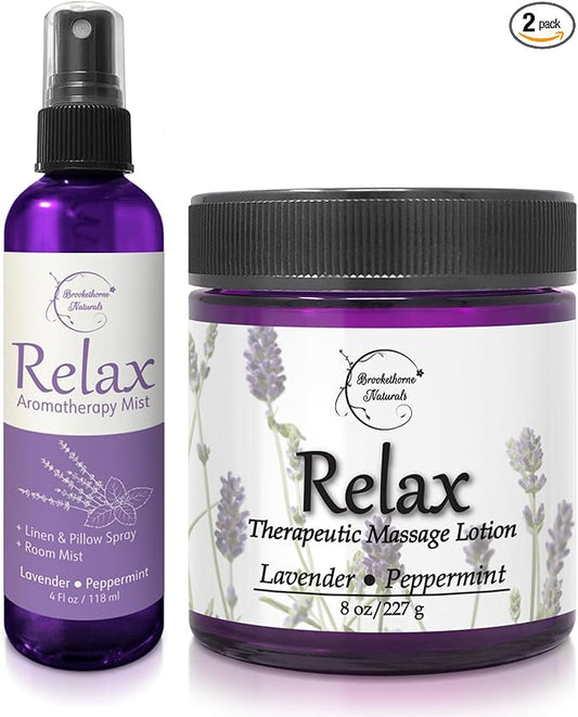 Relax Massage Lotion & Aromatherapy Pillow Spray | Massage Cream for Massage Therapy & Lavender Mist for Relaxation
