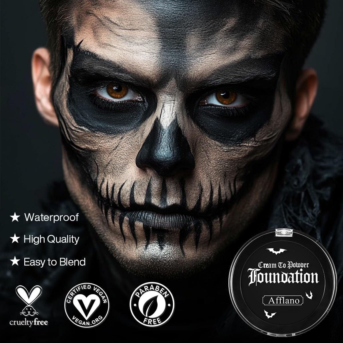 DE'LANCI Black Face Paint Foundation Halloween Sfx Makeup, Semi-matte Black Body Paint Highly Pigmented, Face Body Paint Skull Skeleton Waterproof Greasepaint Goth Makeup Special Effects Cosplay
