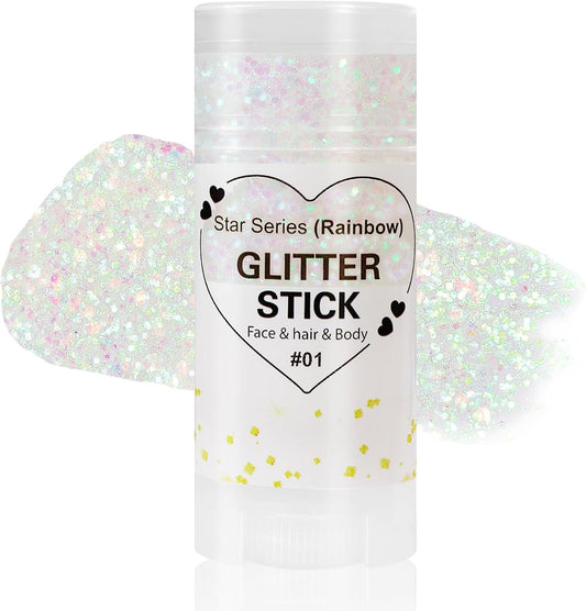 Mysense Rainbow Body Glitter Stick,Face Hair Glitter Christmas Makeup,Sparkling Mermaid Sequins Chunky Glitter Face Paint,Singer Concert Outfit Festival Rave Accessories for Women and Kids