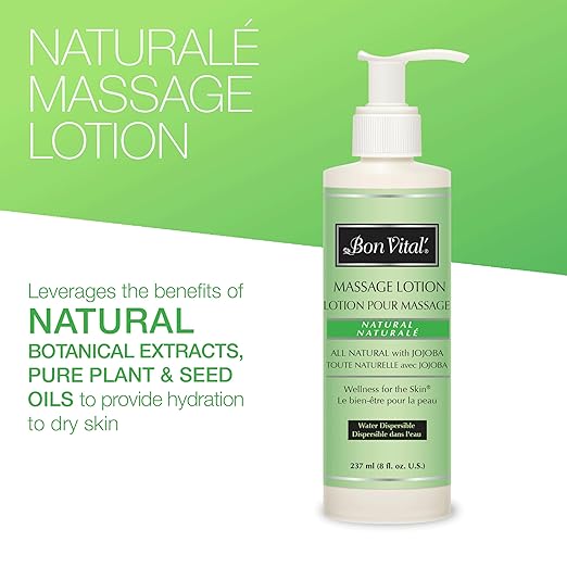 Bon Vital' Naturale Massage Lotion with Natural Ingredients for Earth-Friendly Massage, All Natural Moisturizer, Relieves Muscle Soreness and Increases Circulation, 8 Oz, Label may Vary