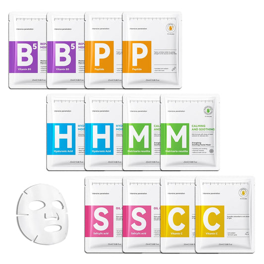 12PCS Hydrating Facial Sheet Mask,Moisturizing Face Masks Skincare Gift Set,Long Lasting Face Mask Skin Care & Facial Mask Kit for All Skin Types 17