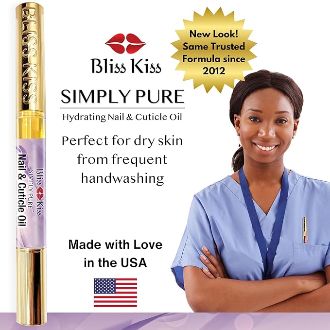 Bliss Kiss | 1 Lavender Vanilla | Nail Oil Cuticle Pen w/Vitamin E & Jojoba⏤Nail Strengthener Nail Growth Serum for Brittle Peeling Breaking Thin Nails