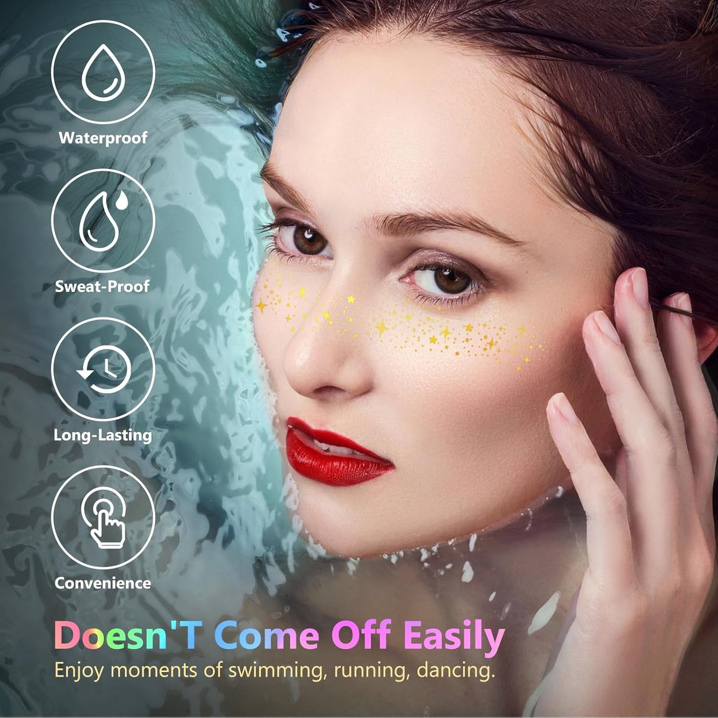 HyperFun 12Pcs Face Glitter Freckles, Face Glitter Fake Freckles Sticker, Gold Holographic Multichrome Waterproof Sparkle Freckles Makeup Patches for Women Rave Festival Accessories Concert Party Prom