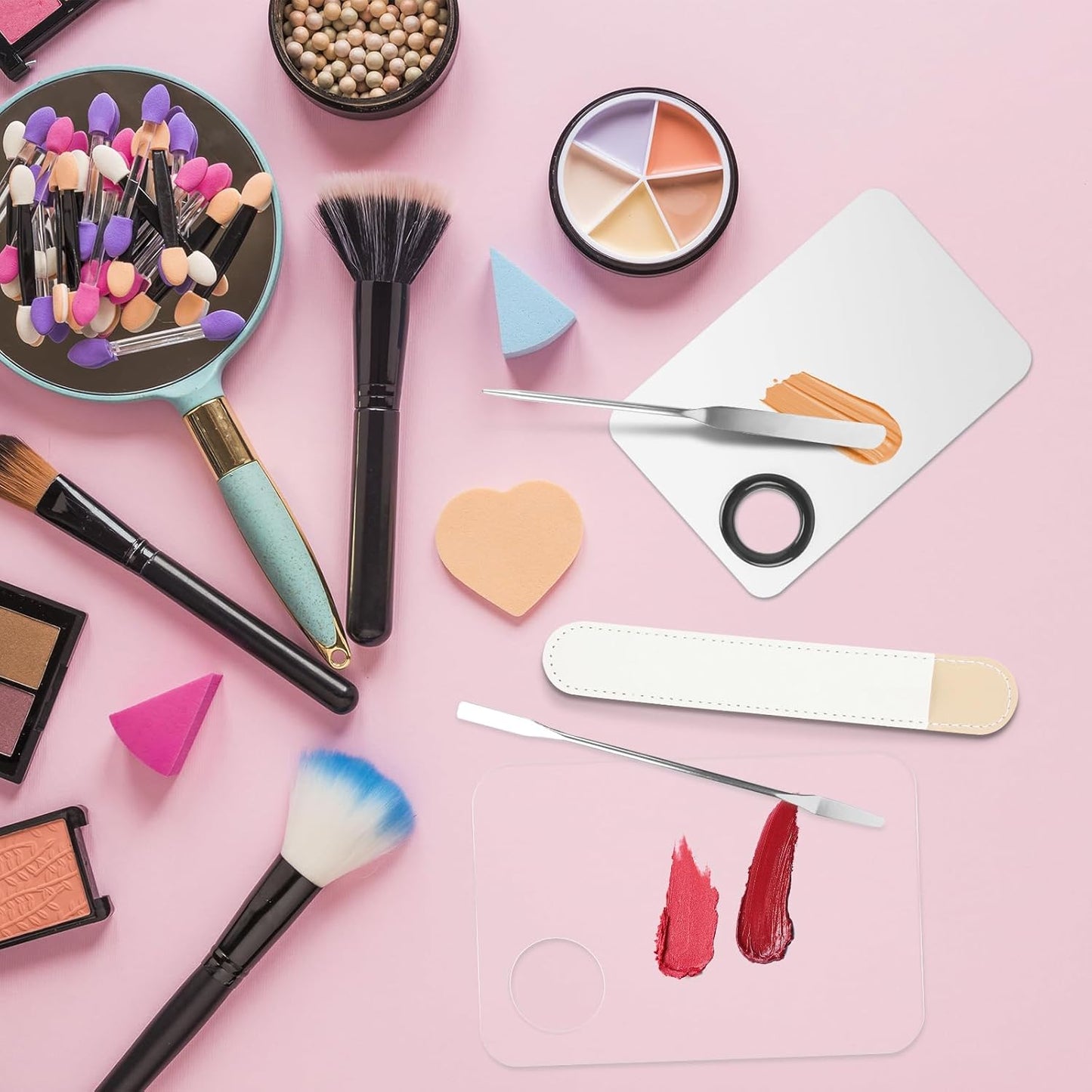 5pcs Professional Makeup Spatula Korean Set with Foundation Spatula Stainless Steel Makeup Palette Acrylic Cosmetic Palette,Reusable Beauty Tools for Facial Cosmetic,Nail Art,Pigment Blending