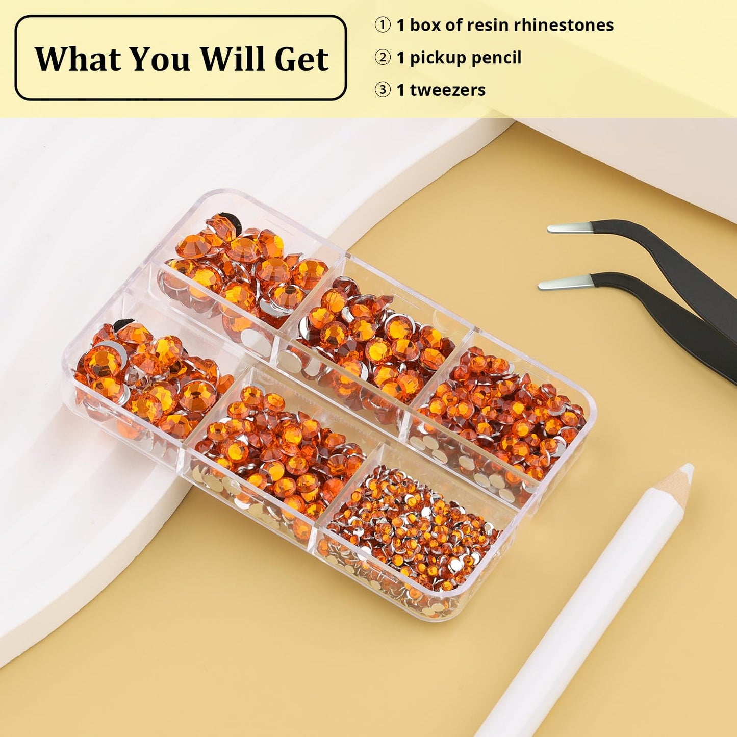 Resin Rhinestones for Crafting, 1 Box Orange Multi Sizes Flatback Bedazzling Crystals for Crafts Nail Art Decoration, Non Hotfix Gems Charms for Tumbler Shoes Clothing Fabric Face Makeup