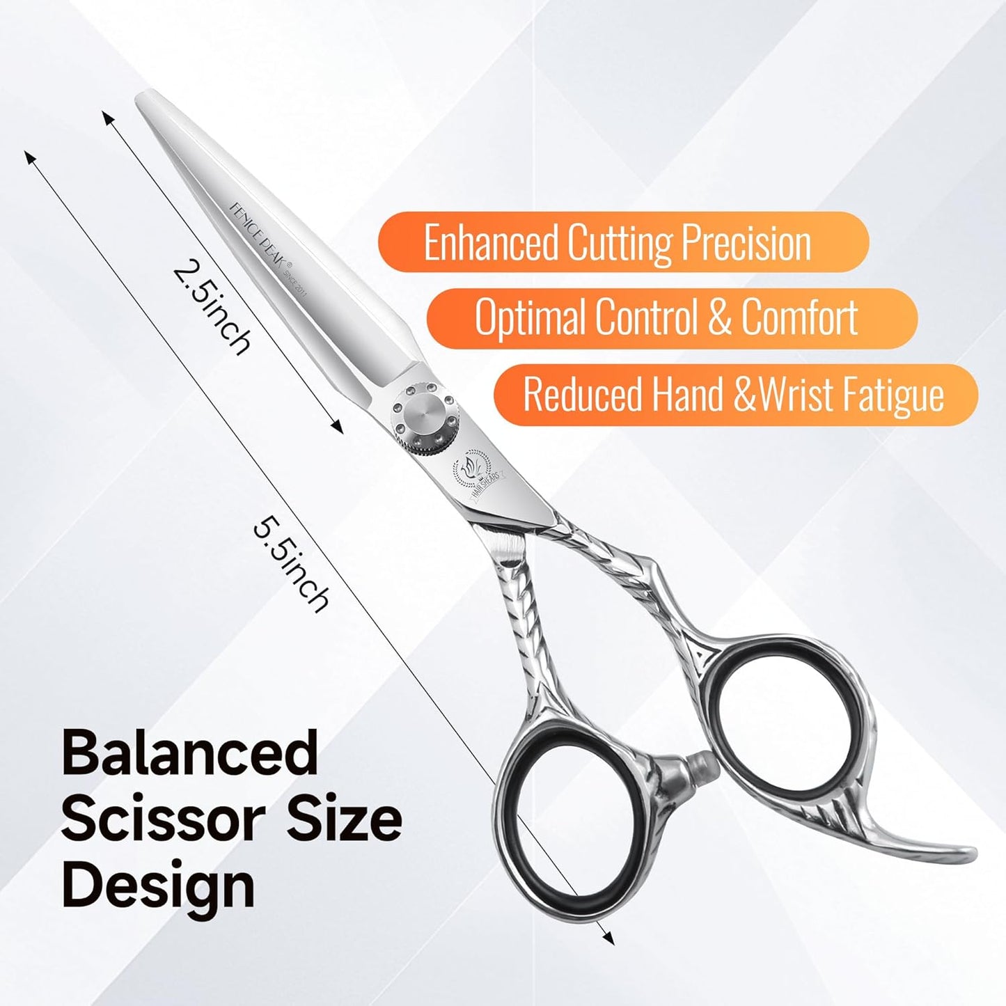 Fenice Peak Straight Hair Cutting Scissors 6.0'' Barber Haircut Shears with Sharp Razor Edge 440C Hair Scissors with Engraving Handle for Salon and Home User