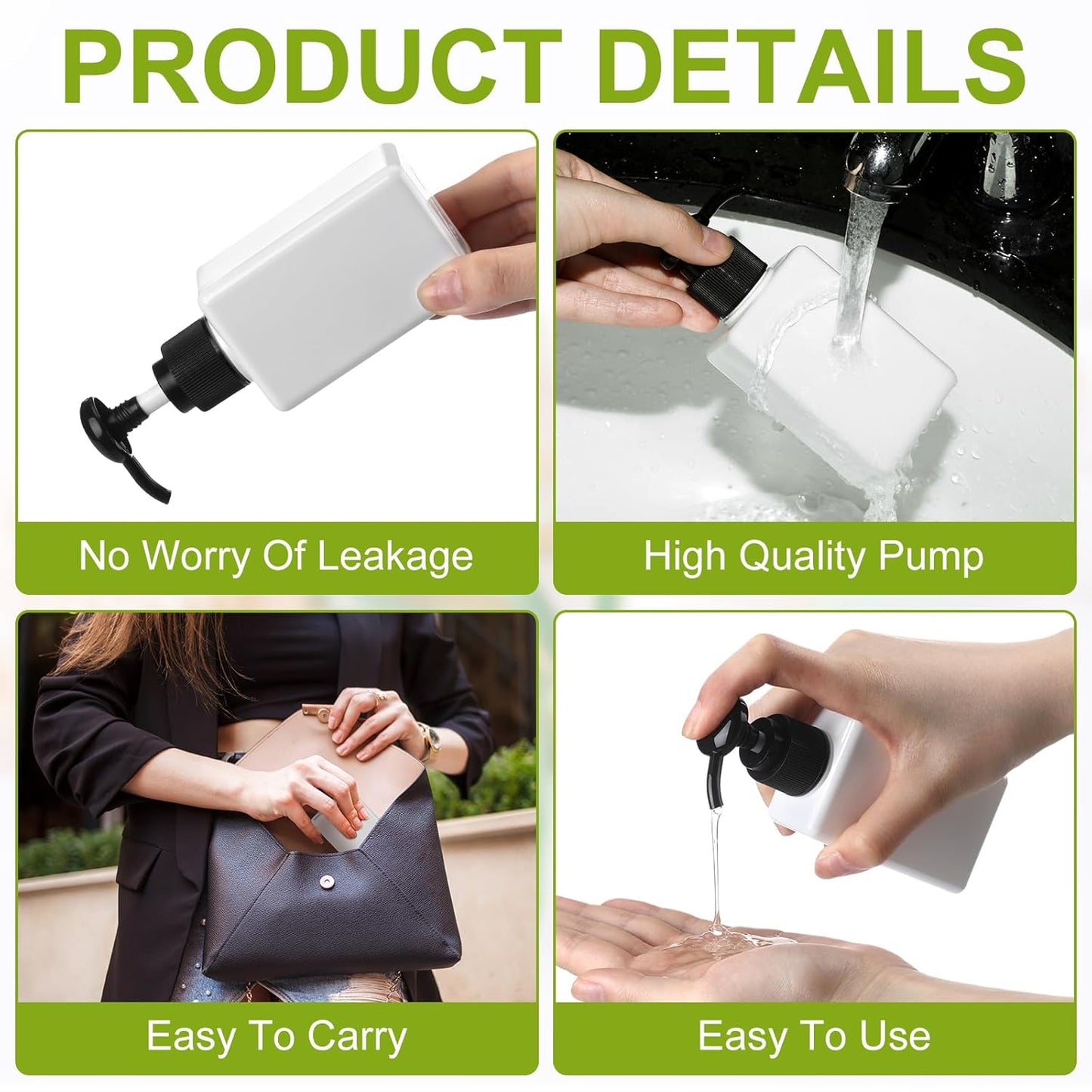 Domensi 12 Pcs 100ml /3.4 oz Pump Bottle Mini Travel Bottles Small Dispenser Containers Plastic Pump Lotion Dispenser Empty Square Travel Size Containers Toiletries (White)