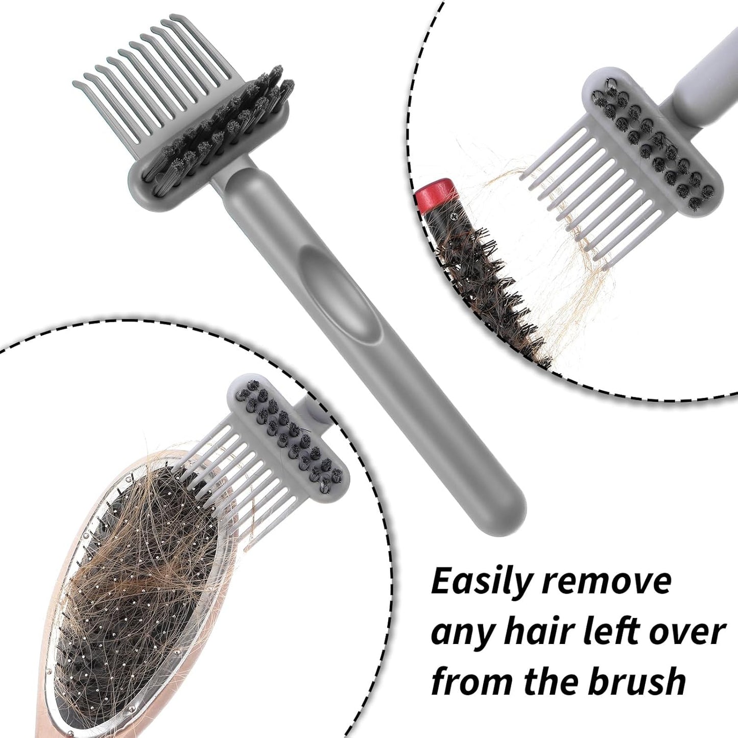 2Pcs 2-in-1 Hair Brush Cleaner and Remover Tools, Dual-Sided Comb Effective Hairbrush Cleaner for Removing Hair and Dust Home Salon Travel Use(Grey)