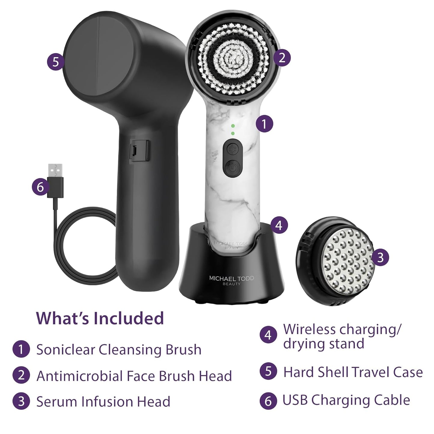 Michael Todd Beauty Soniclear Allure 2024 Best of Beauty Winner Facial Cleansing + Exfoliation Brush System with 4 speeds, Serum Infusion Head + Travel Case