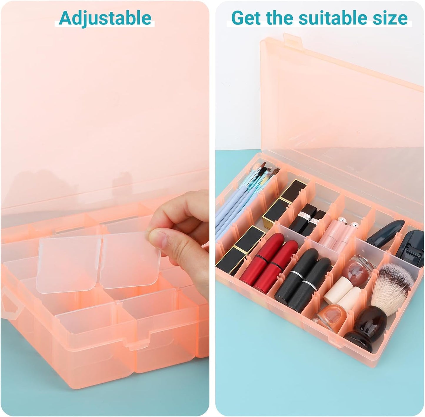 Nail Art Organizer Box, Cosics 36-Grid Orange Empty False Nail Tip Storage Box Organizing Containers for Nail Crystals, Rhinestones Nail Accessories with Adjustable Plastic Dividers