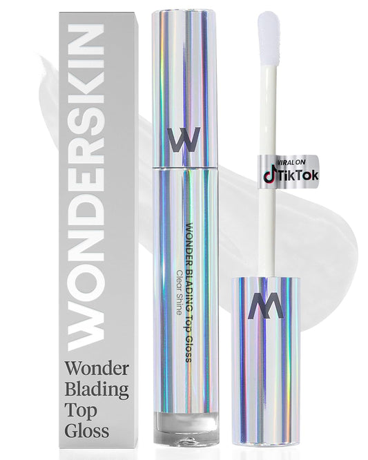 Wonderskin Lip Gloss Blading Top Gloss, Clear Glitter Lip Gloss, Hydrating and High Shine Finish Lip Makeup (Clear Shine)