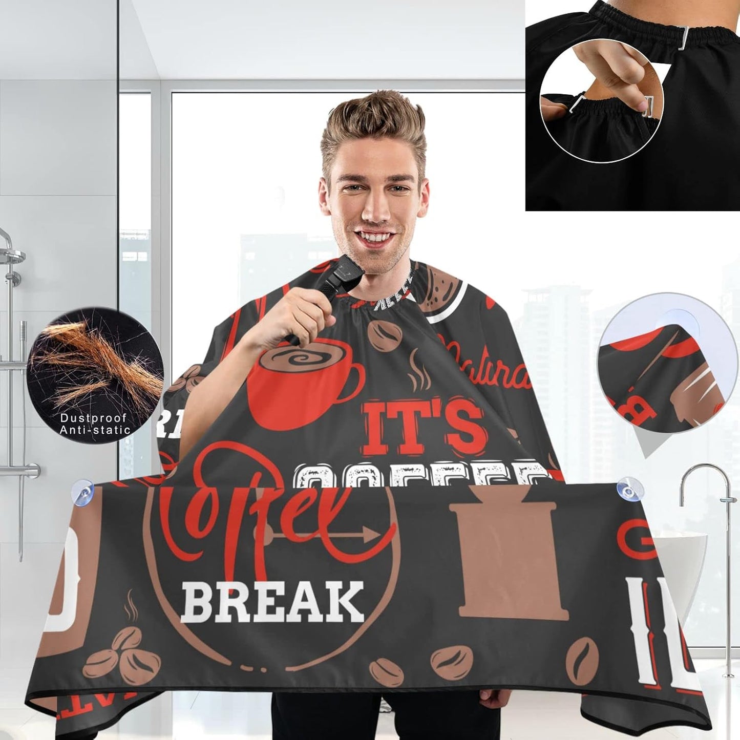 visesunny Barber Cape Coffee Elements Collection Polyester Hair Cutting Salon Cape Apron Anti-Static Haircut Water-Resistant Shaving Cloth Beard Shaving Bib Hairdressing Cape