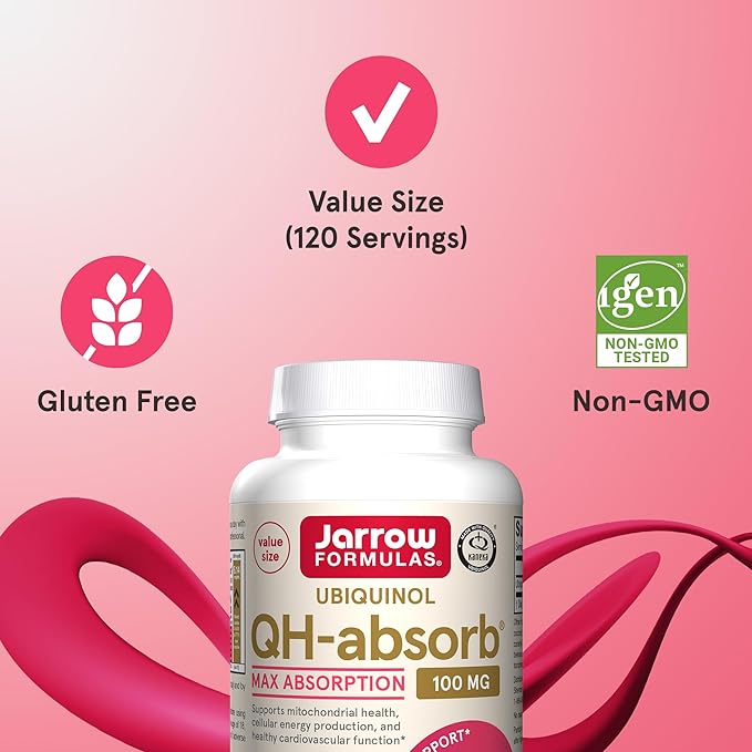Jarrow Formulas QH-Absorb, 100 mg, Ubiquinol Dietary Supplement for Healthy Cardiovascular Function, 120 Softgels, 120 Day Supply,12 Packs