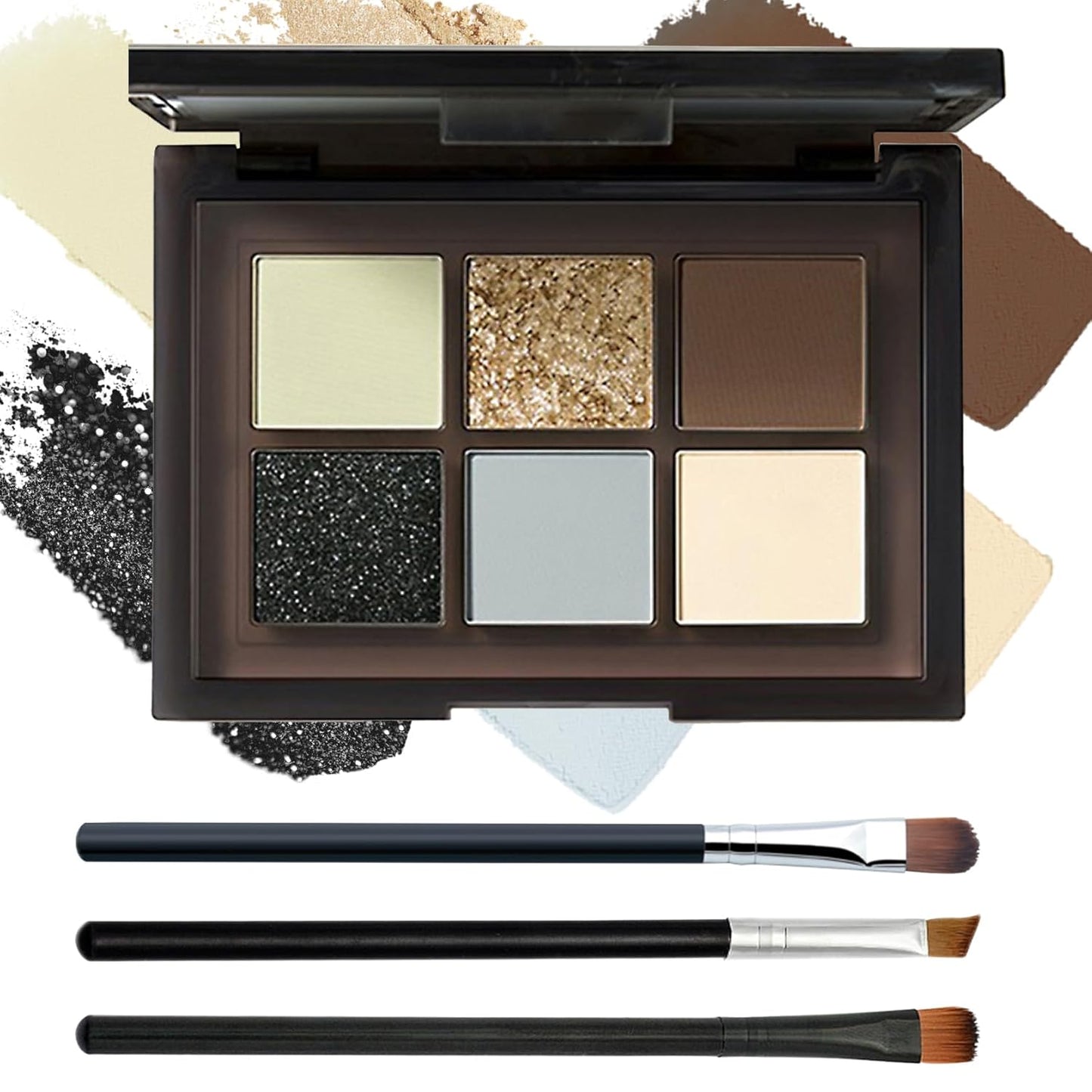 Black Grey Smoky Eyeshadow Palette,15 Colors Matte Shimmer Pigmented Eye Shadow Makeup Palette Set with 3 Eyeshadow Brushes,Glitter Eyeshadow Makeup Palette for Daily Halloween Goth Makeup(I)