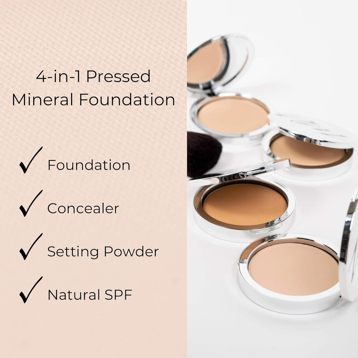 4-in-1 Pressed Foundation Powder with Natural SPF, Concealer & Finishing for Medium to Full Coverage Foundation, Mineral-Based (Taylor, .35 oz)
