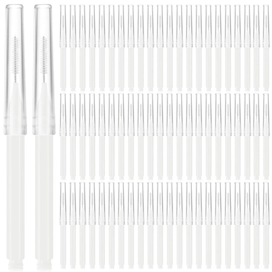 Lallisa 100 Pieces Micro Eyebrow Spoolie Brush with Cap Brow Lamination Tool Eyelash Brush Multifunctional Micro Lash Comb for Eyelash and Eyebrow Extensions Tool(White)
