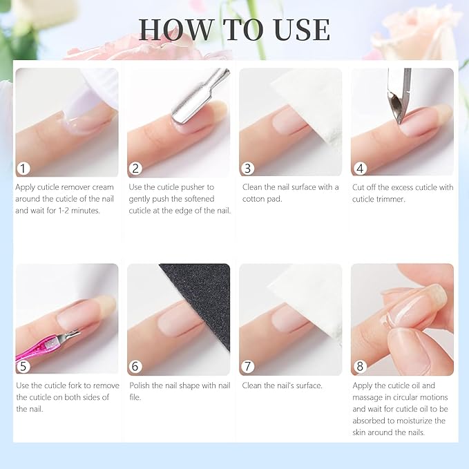 Cuticle Oil Cuticle Remover Set, Moisturizing Repairing Nail Oil, Plant-Based Formula for Damaged Nails Dry Cuticles, Strengthening Hydrating, Rose, Jasmine, Lavender, Nail Care, 4pcs/7ml,YNC-001