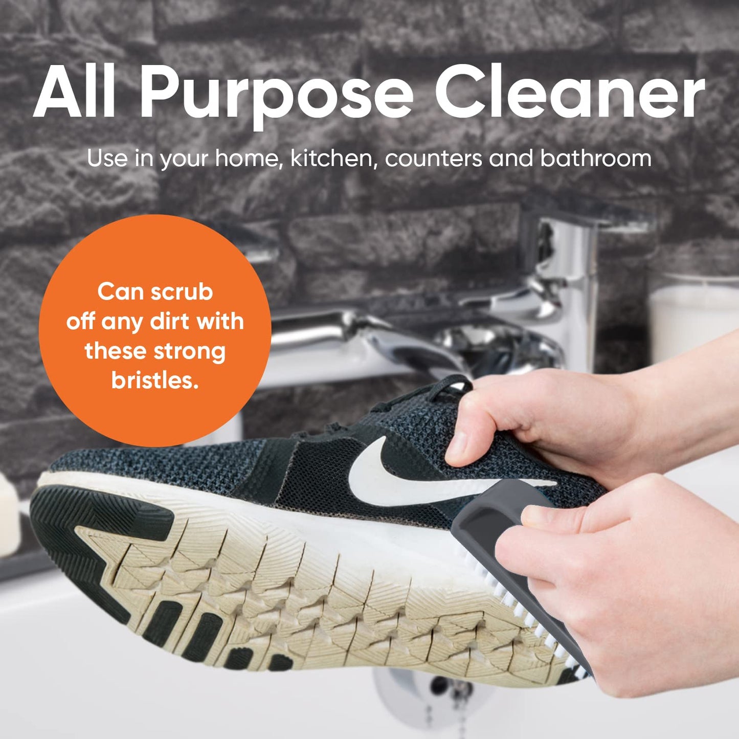 Superio Stiff Nail Brush for Cleaning Fingernails Small Scrub Brush with Handle, Cleaning Brushes for Hands, Toes, and Nails (Black, 6 Pack)