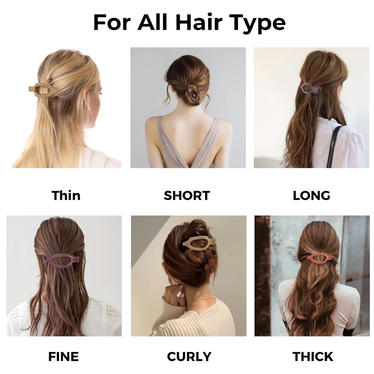 8 Pack Glossy Black Flat Hair Clips for Women – High-Shine Non-Slip Claw Clips, Strong Hold Minimalist Hair Accessories for Work, Travel, or Daily Styling