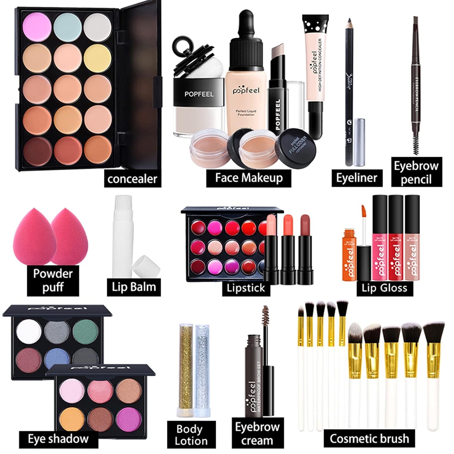 Makeup Kit, FantasyDay Professional Makeup Sets, Makeup Essential Kit for Girls or Women Include Foundation, Concealer, Eye Shadow, Comestic Brush, Eyebrowcream, Lipstick etc.