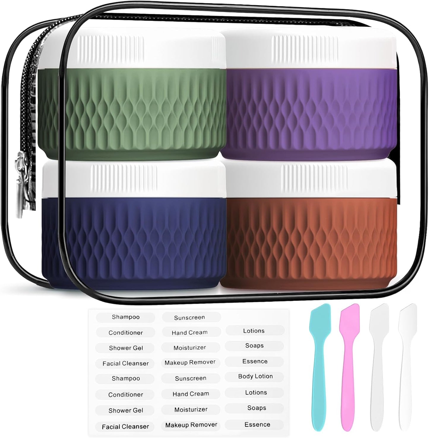 Travel Containers for Toiletries, Silicone Cream Jars BPA Free, TSA Approved 2oz Travel Size Containers, Leak-proof Travel Essentials with Lid for Cosmetic Face Hand Body Glitters