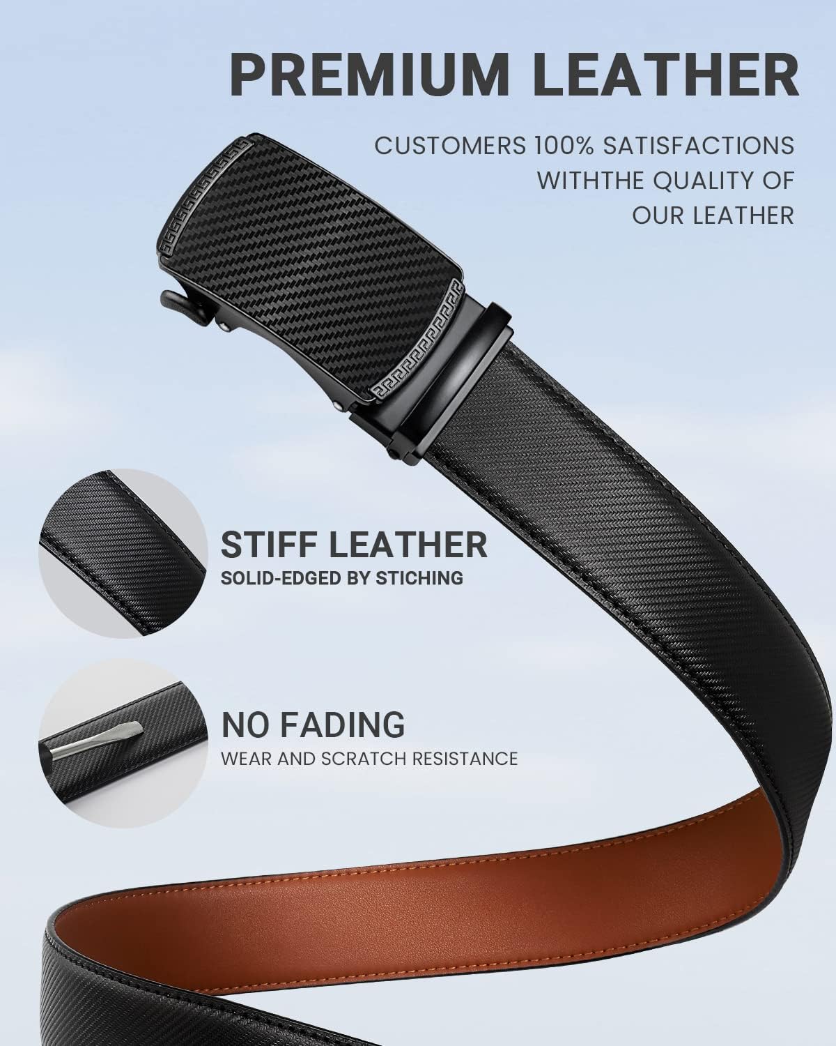 Zitahli Belt Men, Ratchet Belt Dress with 1 3/8" Premium Leather,Slide Belt with Easier Adjustable Automatic Buckle