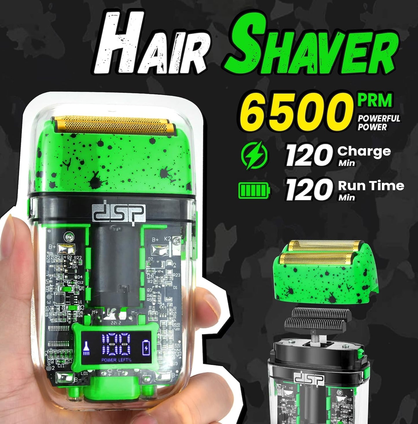 DSP Hair Clipper, Trimmer, Shaver Kits for Men Professional Barber Clipper and Trimmer Sets with Travel Case, Rechargeable, LED Display, Green